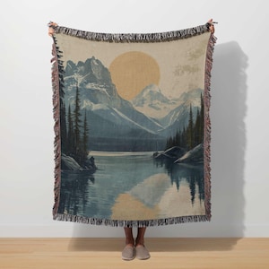 National Park Blanket Banff Mountain Woven Throw Canadian Rockies Retro Nature Tapestry Lake Forest Decor Travel Camp Outdoor Adventure Gift