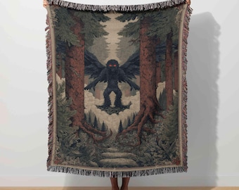 Mothman Blanket, Cryptid Woven Tapestry, Cryptidcore Throw, Weirdcore Decor, Mythical Creature, Gothic Folklore