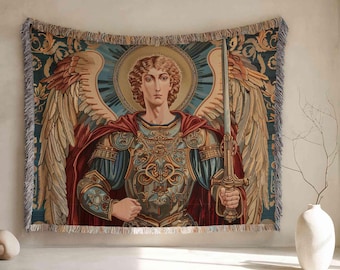 St Michael Tapestry, Archangel Blanket, Saint Michael, Warrior Angel, Eastern Orthodox Icon, Christian Throw, Religious Decor Catholic Faith