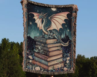 Dragon Blanket Fantasy Dragon Bookish Merch Medieval Woven Blanket Romantasy Booktok Throw Dragon Rider Wing Mythical Tapestry Reader Fandom