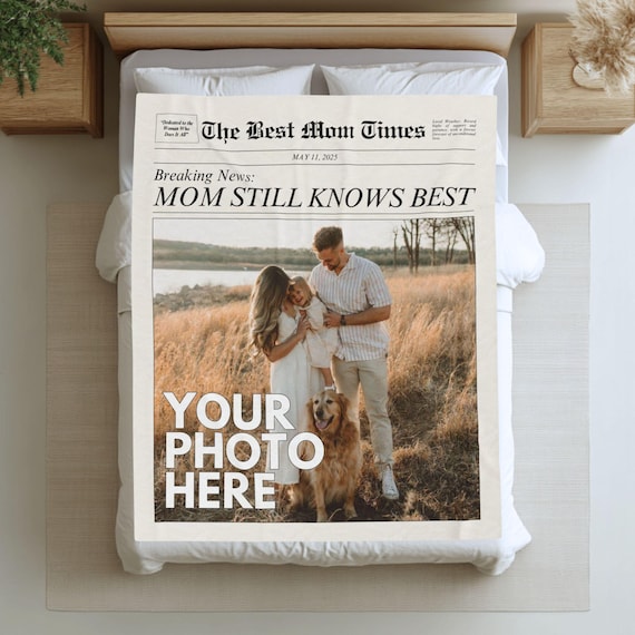 Custom Mom Blanket, Mothers Day Gift, Personalized Photo Custom Funny Mom, Best Mom Ever Gift for Mother Day Decor, Picture Throw Newspaper