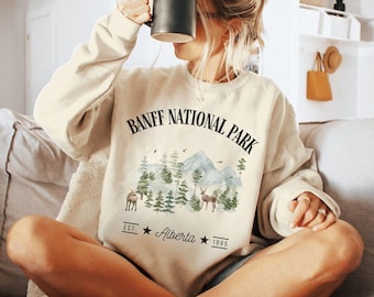 Banff Sweatshirt National Park Shirt Alberta Sweater Lake Louise AB Rocky Mountain Crewneck Retro Camp Hike Nature Canada Gift Shier Outdoor