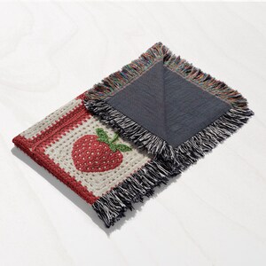 Strawberry Blanket Faux Granny Square Cottagecore Blanket Strawberry Crochet Throw Grandma Sherpa Woven Blanket Coquette Aesthetic Cute Gift image 8
