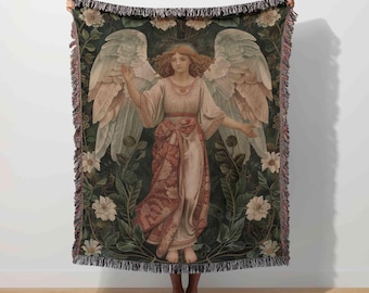 Christliche Engel gewebte Decke, religiöser Wandteppich, glaubensbasierter Überwurf, Schutzengel, Heiliges Gebetsdekor, katholische spirituelle Kunst