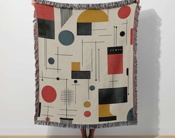 Midcentury Blanket Modern Woven Throw Bauhaus Retro Abstract Tapestry Maximalist Art Deco Boho Couch Decor Geometric Blanket Contemporary