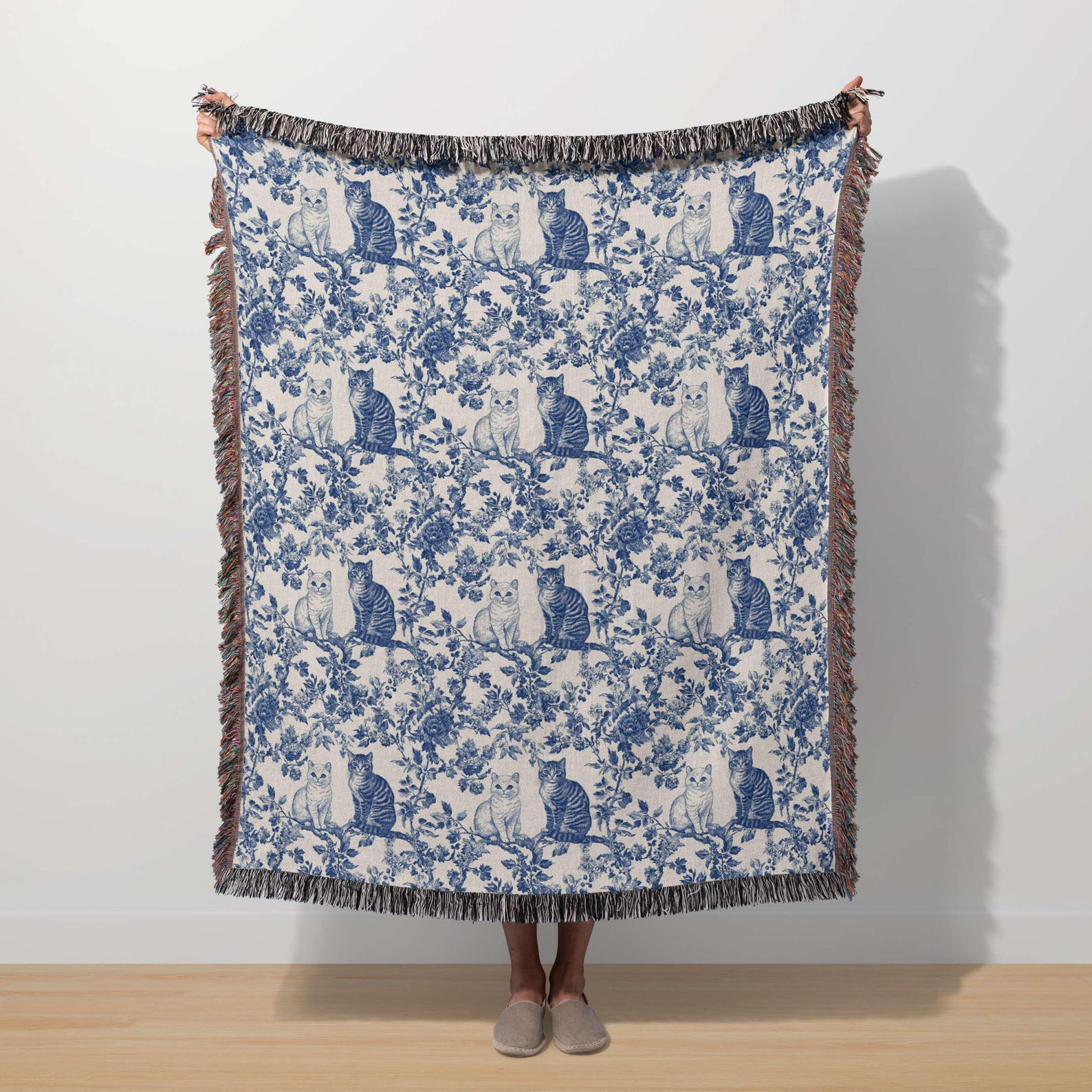 Toile de Jouy Cat Print Blanket