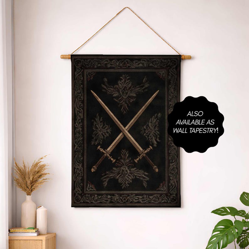Medieval Sword Tapestry Gothic Woven Blanket Sword Throw Renaissance Art Antique Home Decor Dark Fantasy Knight Vintage Warrior Regal Gift zdjęcie 10