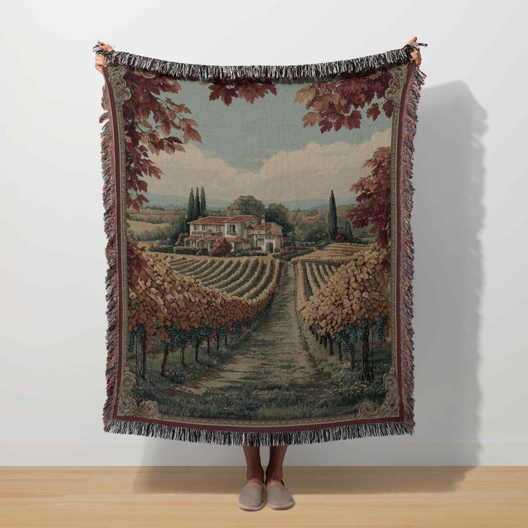 European Tapestry Wine Woven Blanket Vineyard Woven Throw French ...