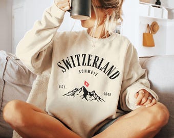 Switzerland Sweatshirt Swiss Crewneck Schweiz Sweater Suisse Flag Shirt Mountain Clothing CHE Zermatt Apparel Vintage Wengen Gift Souvenir