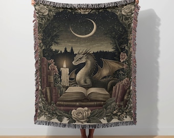Dragon Blanket Fantasy Dragon Throw Bookish Medieval Woven Blanket Romantasy Booktok Throw Dragon Reader Mythical Tapestry Castlecore Castle