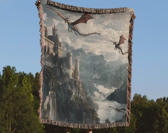 Dragon Blanket Fantasy Dragon Wing Bookish Merch Woven Blanket Romantasy Gift Booktok Throw Dragon Rider Reader Mystical Tapestry Fandom