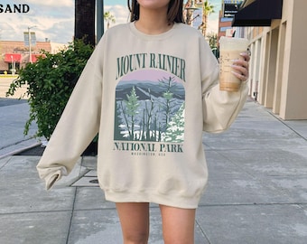 Sudadera del Parque Nacional Monte Rainier Suéter MT Rainier Camisa retro de montaña PNW Washington Camisa vintage para caminatas, campamentos, naturaleza, cuello redondo, regalo para exteriores