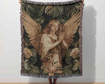 Schutzengel gewebte Decke, religiöser Wandteppich, glaubensbasierter Überwurf, christlicher Engel, Heiliges Gebetsdekor, katholische spirituelle Kunst