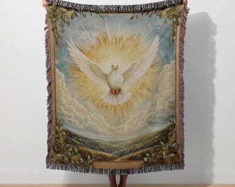 Christian Blanket Dove Woven Throw Religious Tapestry Holy Spirit Baptism Home Decor Faith Based Blanket Catholic Gift Worship Prayer Bible
