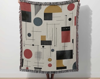Midcentury Blanket Modern Woven Throw Bauhaus Retro Abstract Tapestry Maximalist Art Deco Boho Couch Decor Geometric Blanket Contemporary