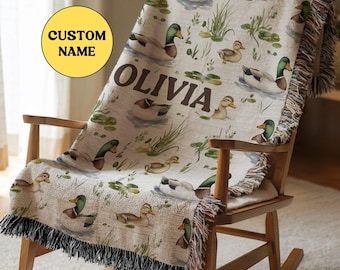 Personalized Mallard Duck Baby Blanket, Custom Name Mallard Duck Baby Woven Blanket, Duck Hunter Throw, Nursery Decor, Baby Shower Gift