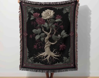 Enchanted Rose Blanket Gothic Mandrake Botanical Herbology Tapestry Dark Academia Art Witchy Blanket Home Decor Victorian Moody Floral Throw
