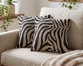 Zebra Print Woven Pillow, Zebra Print Stripe Cushion, Animal Print Pillow, Maximalist Safari Home Decor