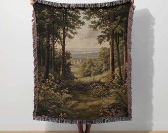 French Verdure Tapestry Forest Woven Blanket Enchanted Throw Vintage European Chateau Woodland Enchanted Nature Cottagecore Fairycore Art