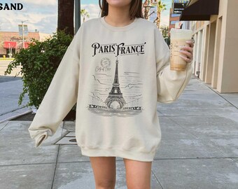 Paris Sweatshirt France Crewneck Eiffel Tower Shirt Vintage Sweater Gift French Women Clothing Paris Flag Euro Trip Hoodie Souvenir Apparel