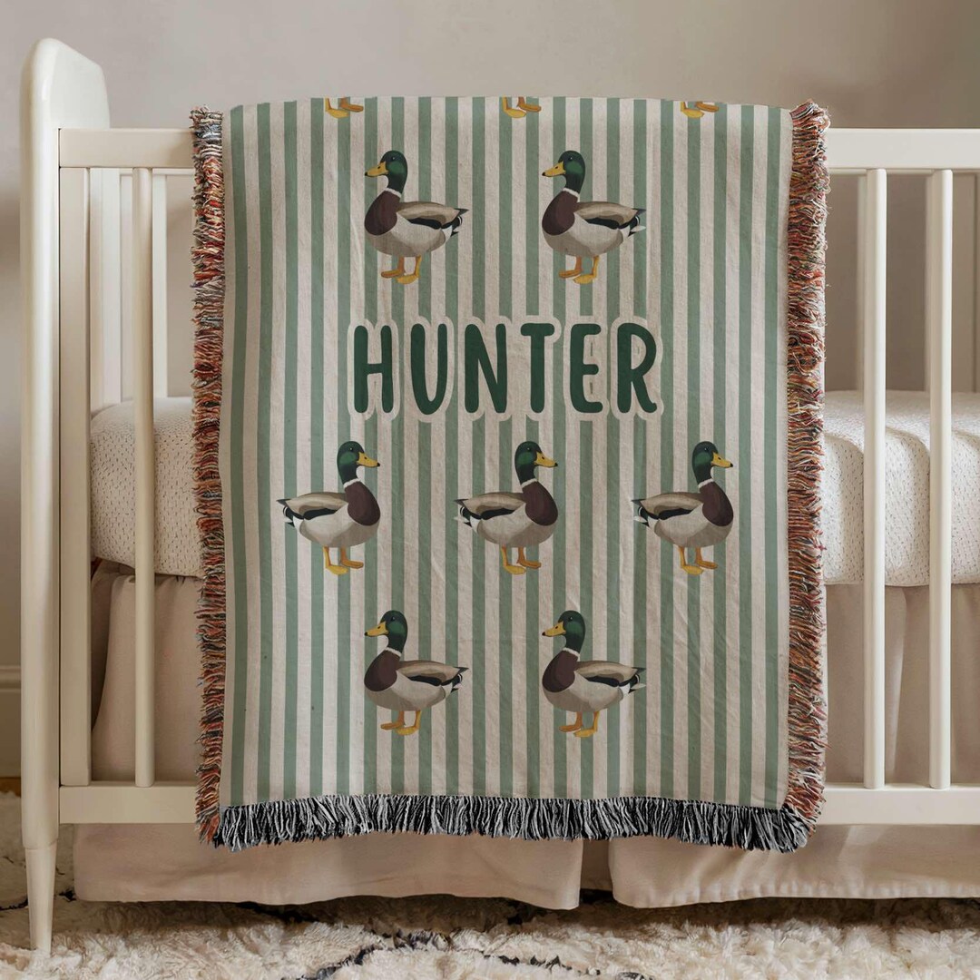 Personalized Mallard Duck Baby Blanket, Custom Striped Duck Hunter ...