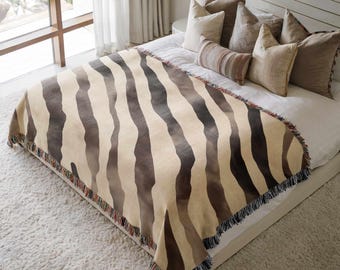 Animal Print Throw Zebra Woven Blanket Maximalist Tapestry Eclectic Home Decor Zebra Print Abstract Pattern Bold Statement Modern Safari