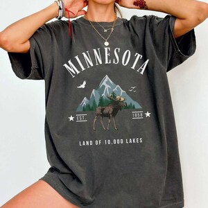 Minnesota Shirt MN State Crewneck Moose Tshirt Vintage Mountain Tee Minnesota Vacation Gift Comfort Colors Shirt Women Nature Camp Clothing image 1