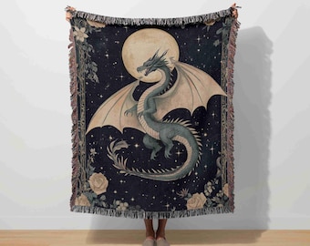 Dragon Blanket Fantasy Dragon Bookish Merch Woven Blanket Romantasy Gift Booktok Throw Medieval Dragon Wing Reader Tapestry Mystical Fandom