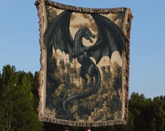 Dragon Blanket Fantasy Dragon Wing Bookish Merch Medieval Woven Blanket Romantasy Booktok Throw Dragon Rider Mythical Tapestry Reader Fandom