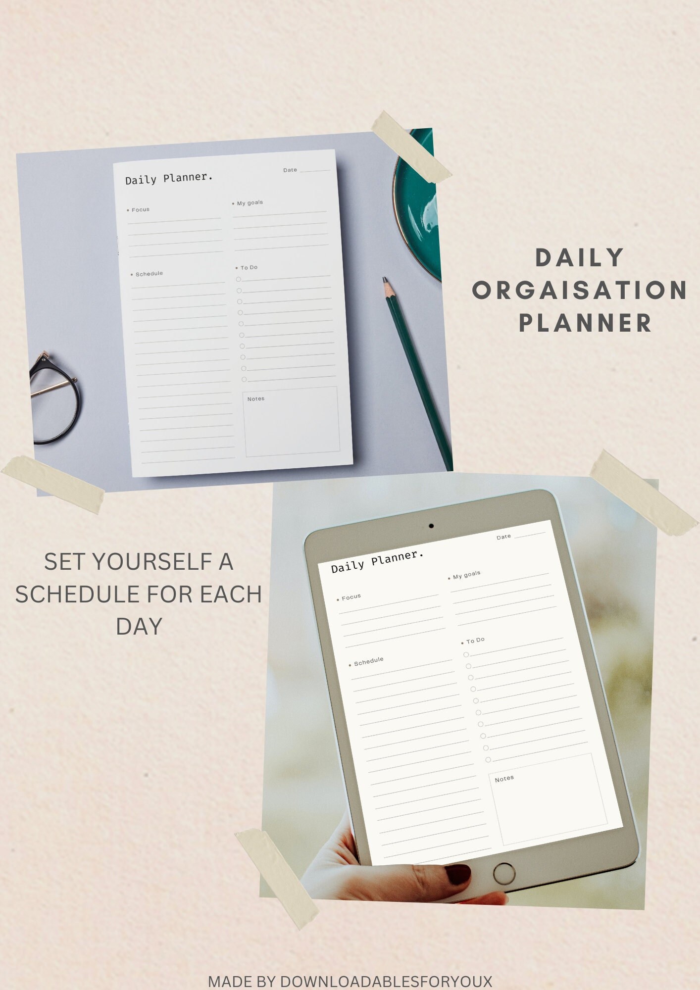 Minimalistic Planner, Personal Daily Planner, Productivity Planner, Instant Download