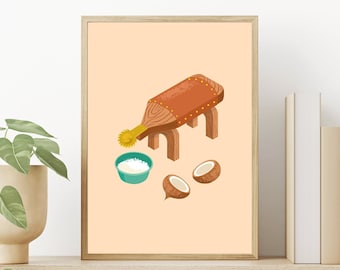 Kokosrasp Art Print: Filipijns eten illustratie (8 x 10)