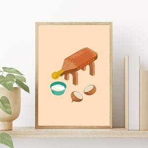 Art Print 8&quot;x10&quot; Coconut Horse | Physical Print of Digital Illustration | Filipino Food Art | Coconut Grater | Coconut Bench | Wall Art