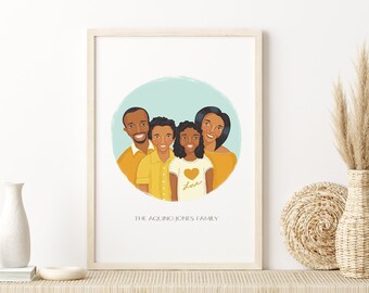 Individuell gefertigte Familien Porträt Illustration: Bis zu 4 Personen oder Haustiere (Digitaler Download)