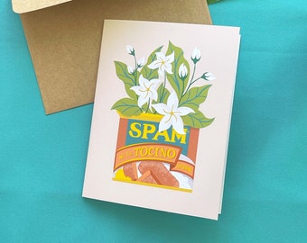Sampaguitas in Spam Can Greeting Card 4.25&quot; x 5.5&quot; | Luncheon Meat | Sampaguitas | Recycle | Fil-am | Filipino American | Pinay | Pinoy
