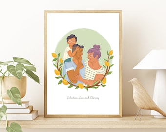 Individuell Familien Portrait Illustration: Personalisierter Kunstdruck (Digitaler Download)