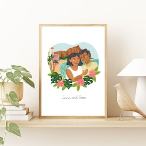 CUSTOM ILLUSTRATION | 2 People or Pets | File Download | High-Resolution jpg, pdf | Printable Art 8" x 10"