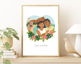 Individuell Portrait Illustration: Personalisierter Kunstdruck (Digitaler Download)