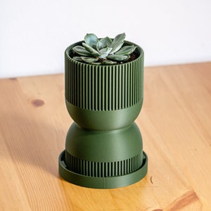 Hourglass Planter, Mid-Century Modern Style Pot, with Drainage Hole, Drip Tray, 3D Printed