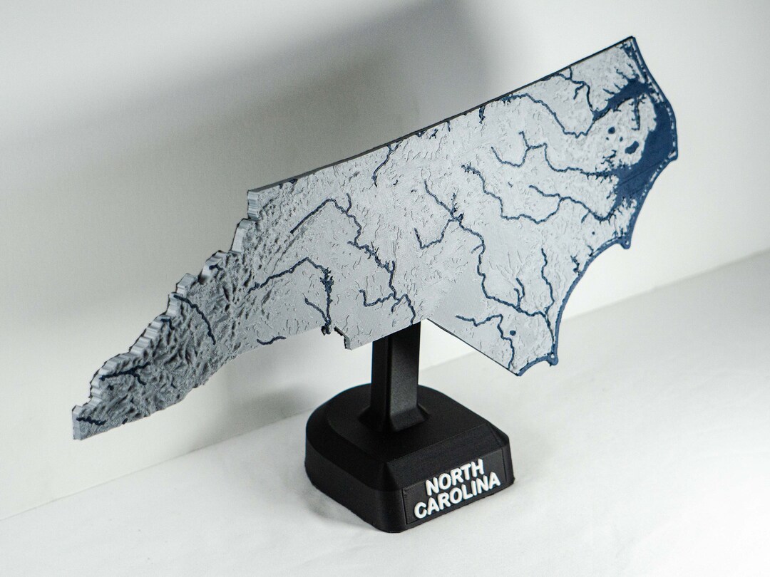 North Carolina 3D Map - Topographic State Map With Display Stand ...
