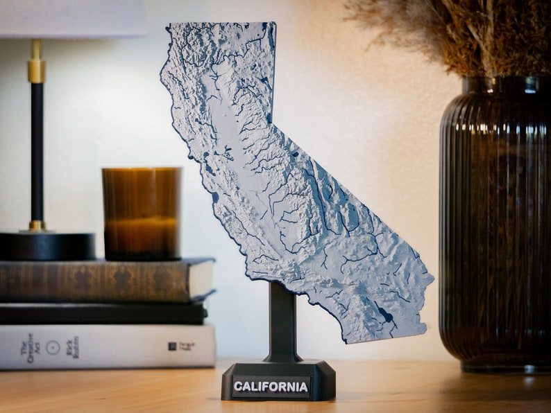 Topography Three Rivers California Map 3D California Topographic Map – State Rivers, Lakes, With Stand - Etsy