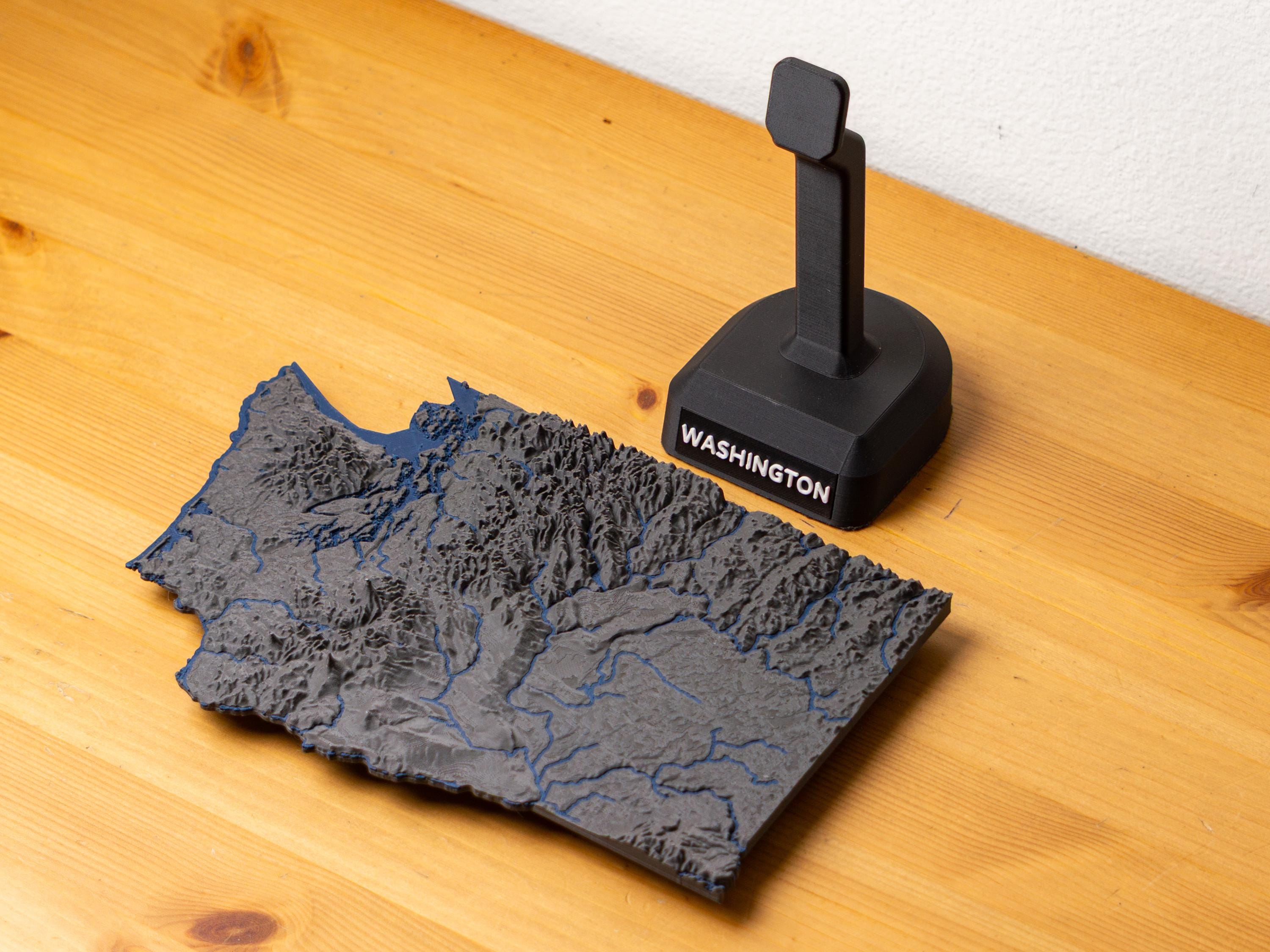 Washington 3D Map - Topographic State Map With Rivers and Lakes - With ...