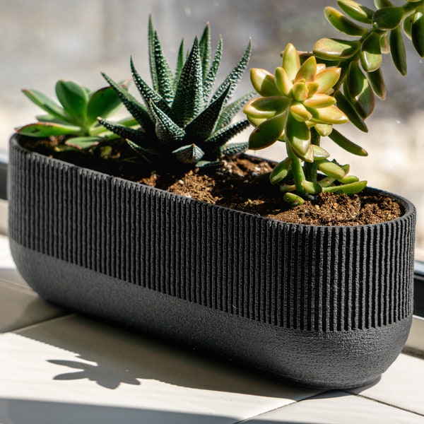 Modern Trio Planter Pot, with Drainage Holes, Drip Tray, Multiple Colors, 3D Printed
