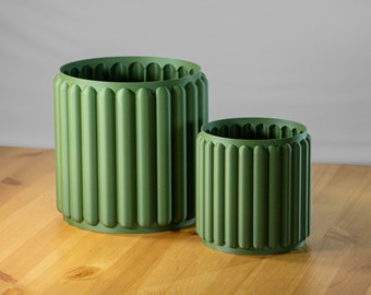 Retro Ribbed Planter, Round Mid-Century Modern Style Pot for Plants, Large Size, 3D Printed