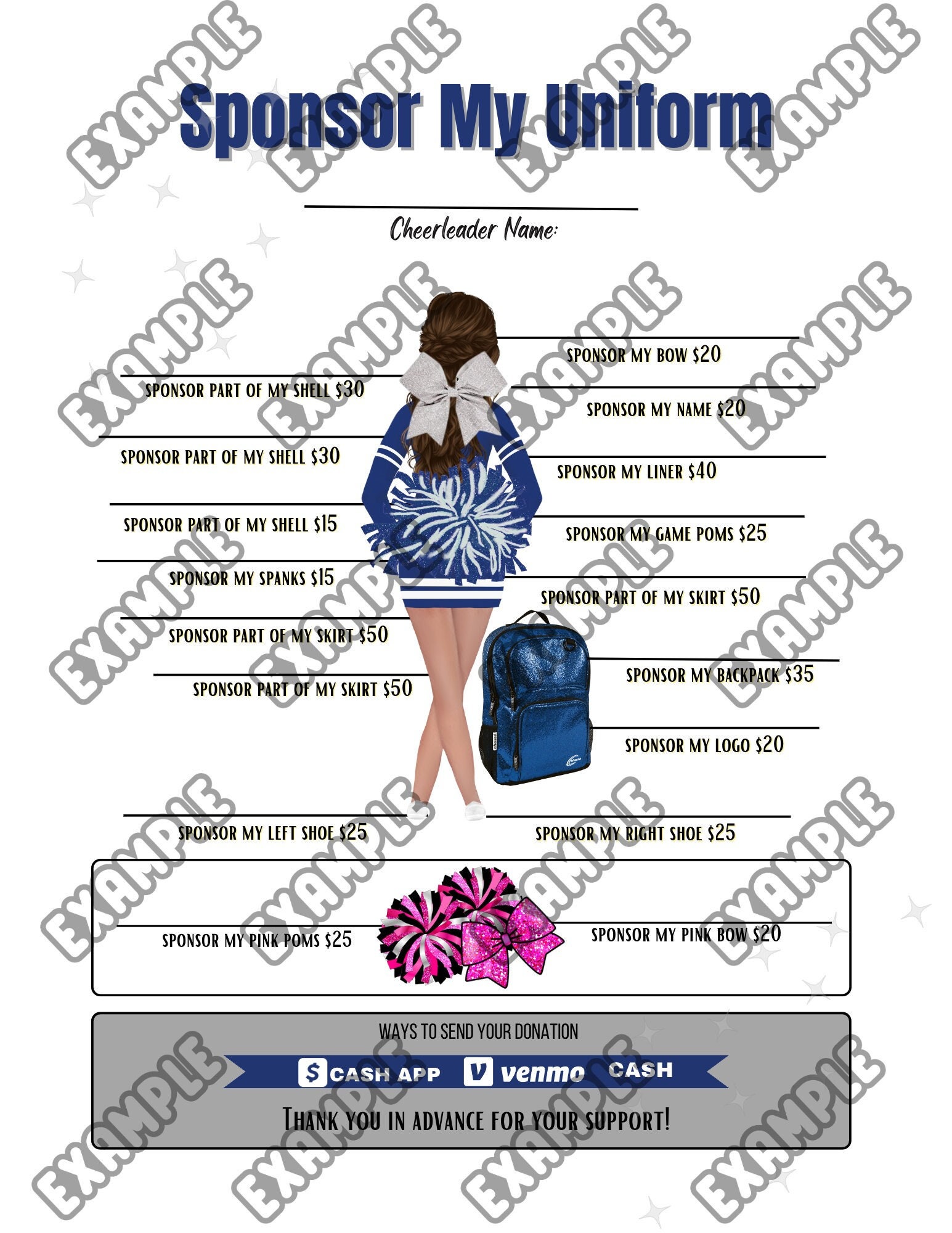 sponsor my uniform digital fundraiser sheet