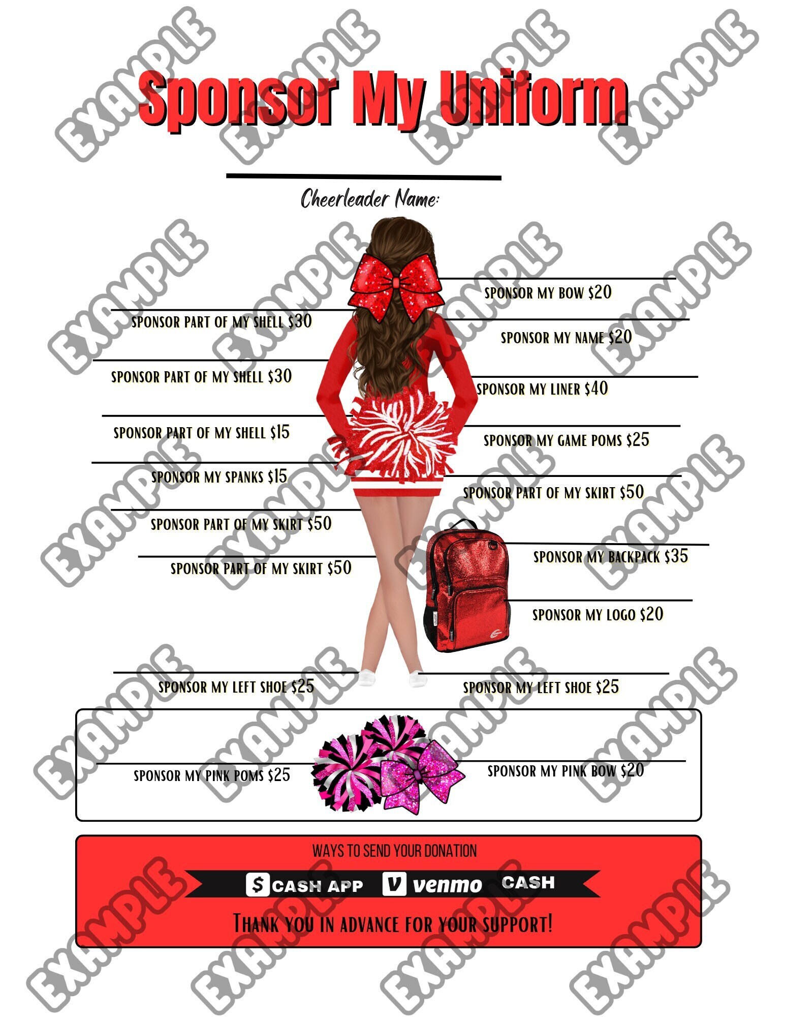 Sponsor My Uniform Digital Fundraiser Sheet Etsy