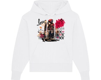 Oversize hoodie white with front print, hoodie oversize