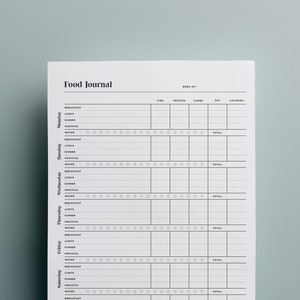 Food Journal Printable | Digitally Editable | US Letter | Instant Download | Modern & Minimal Design