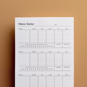 Fitness Tracker Printable | Digitally Editable | US Letter | Instant Download | Modern & Minimal Design