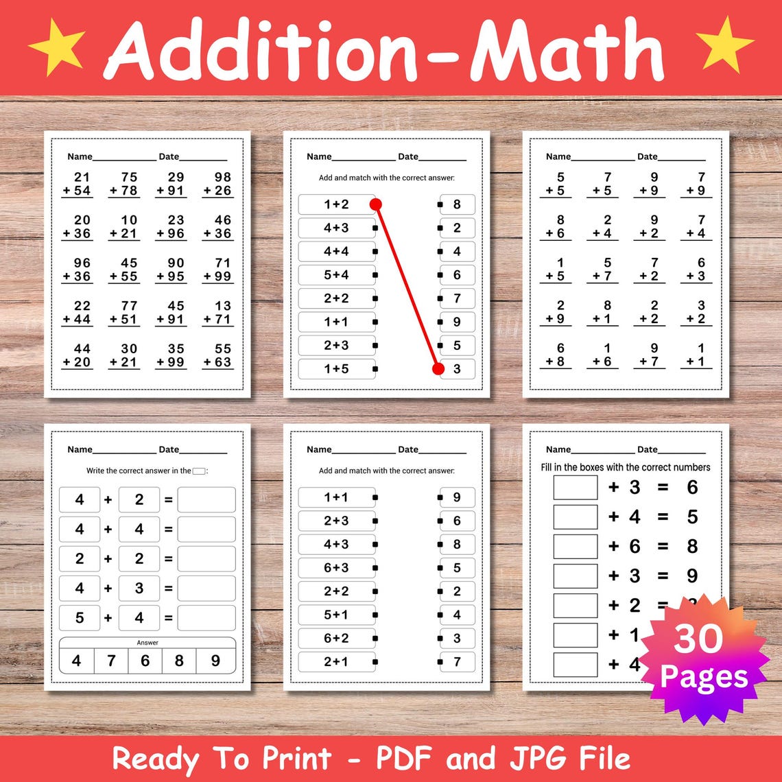 Addition Math Worksheets, Addition Math Fluency Practice Pages, Fun ...