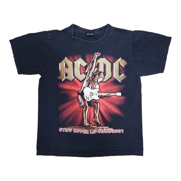 Vintage 2001 AC/DC Stiff Upper Lip Tour Crewneck T-Shirt Heavy Metal Tag Size Medium